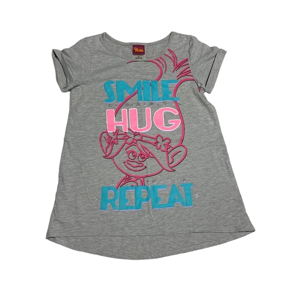 Trolls Gray T-Shirt with Pink and Blue Print